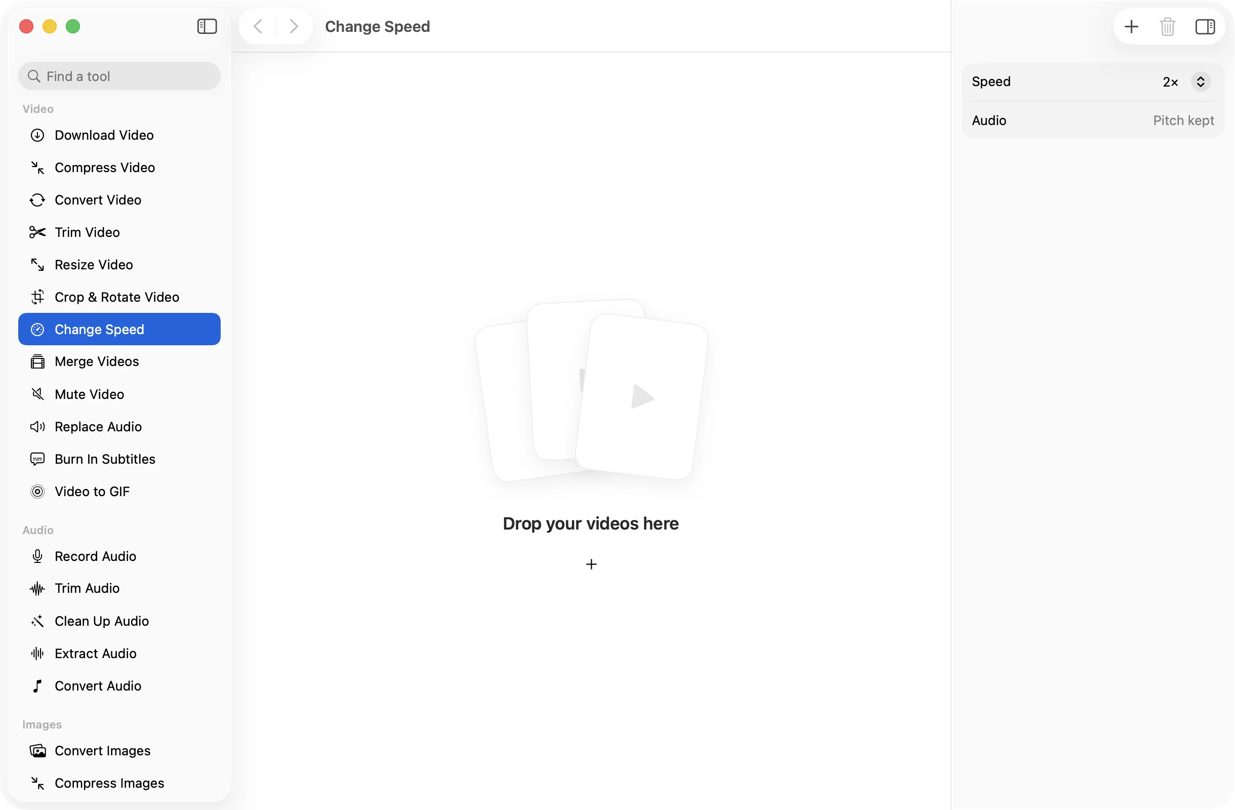 Change Speed open in OneMacApp, with its settings in the inspector.