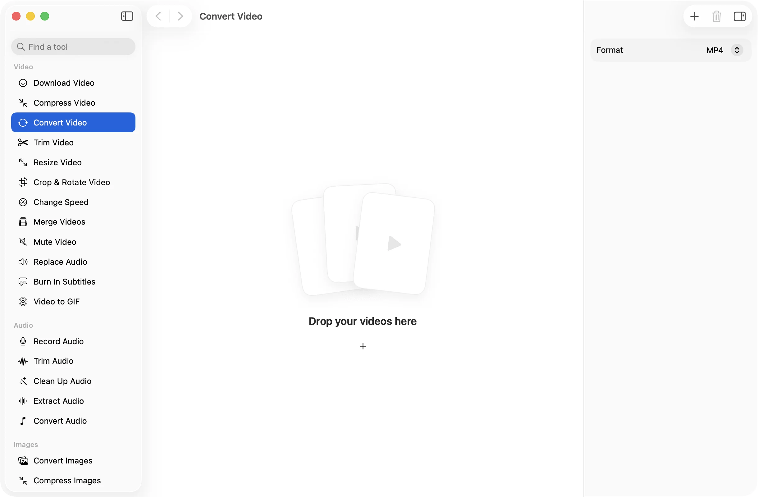 Convert Video open in OneMacApp, with its settings in the inspector.