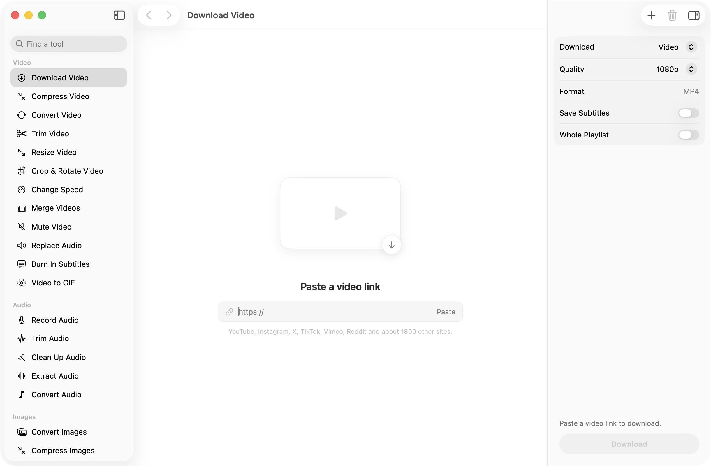 Download Video open in OneMacApp, with its settings in the inspector.