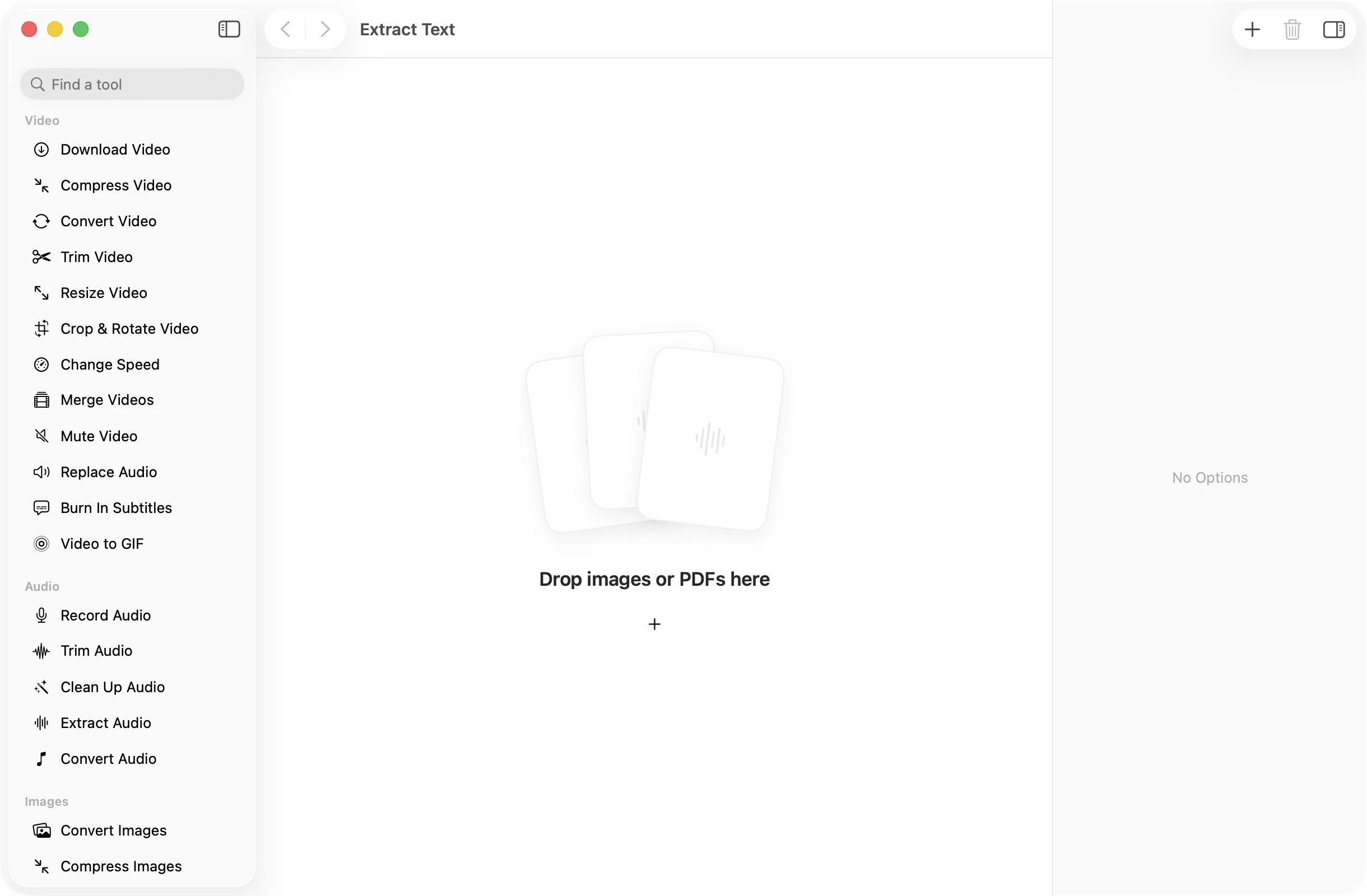 Extract Text open in OneMacApp, with its settings in the inspector.